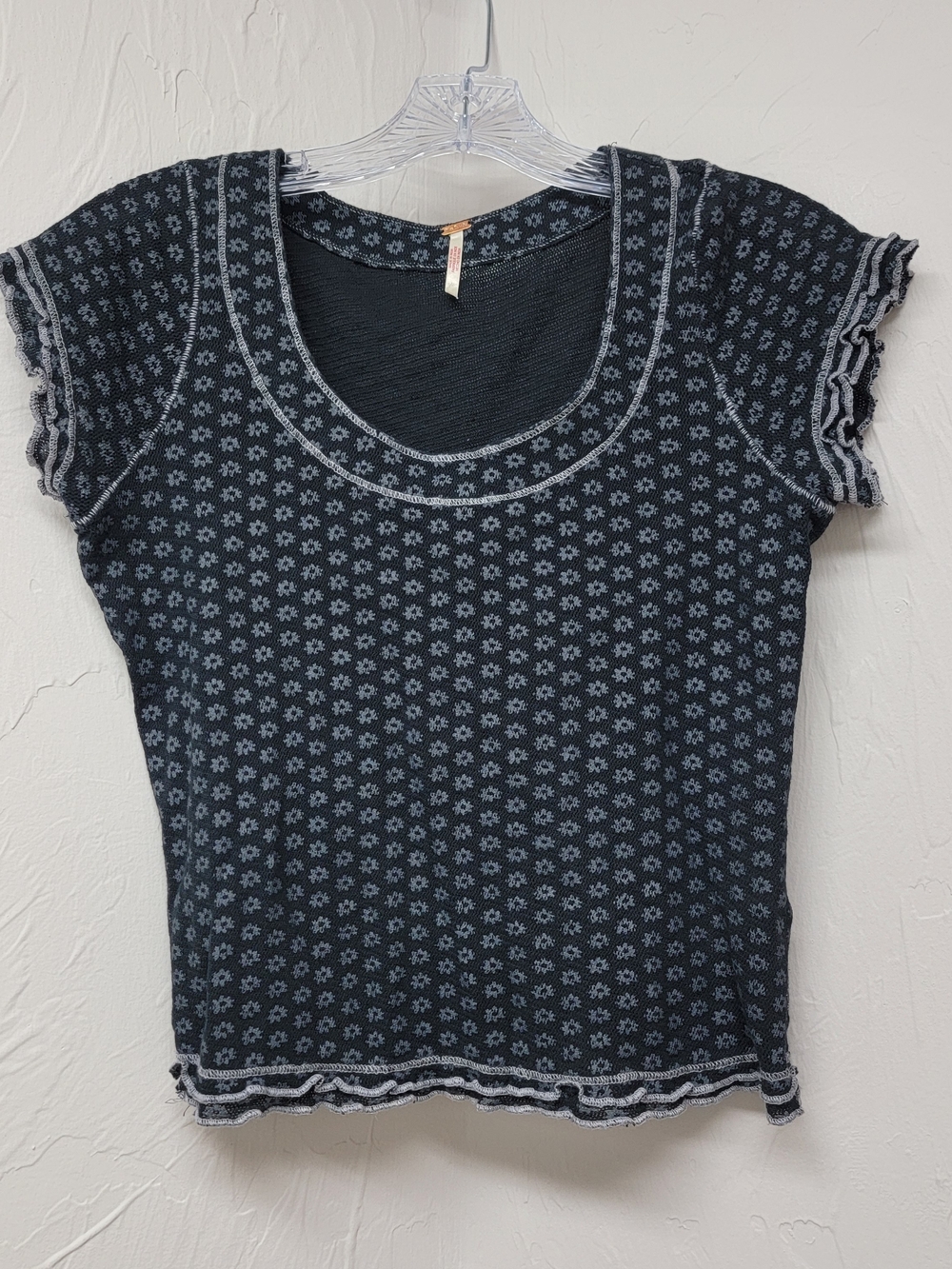 Free People Garner Tee Black Top Y2K Style Floral Dainty Fairy Goth Short SM - Picture 3 of 9